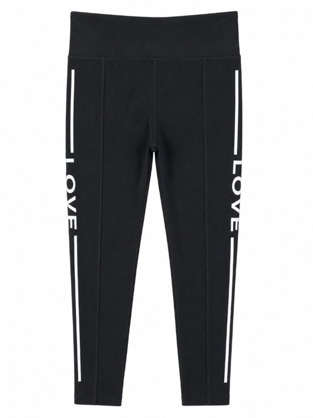 Kathy Love Black High-Waisted Leggings With Side Stripe Design O/S Polyester